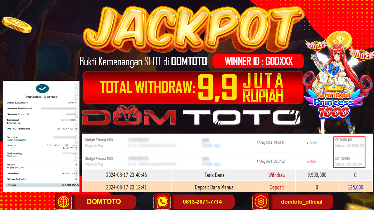 JACKPOT SLOT PRAGMATIC STARLIGHT PRINCESS 1000 17 AGUSTUS 2024